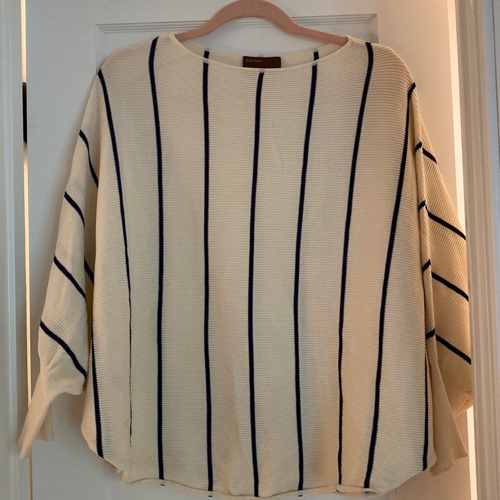 Kerisma cream with navy stripe poncho sweater